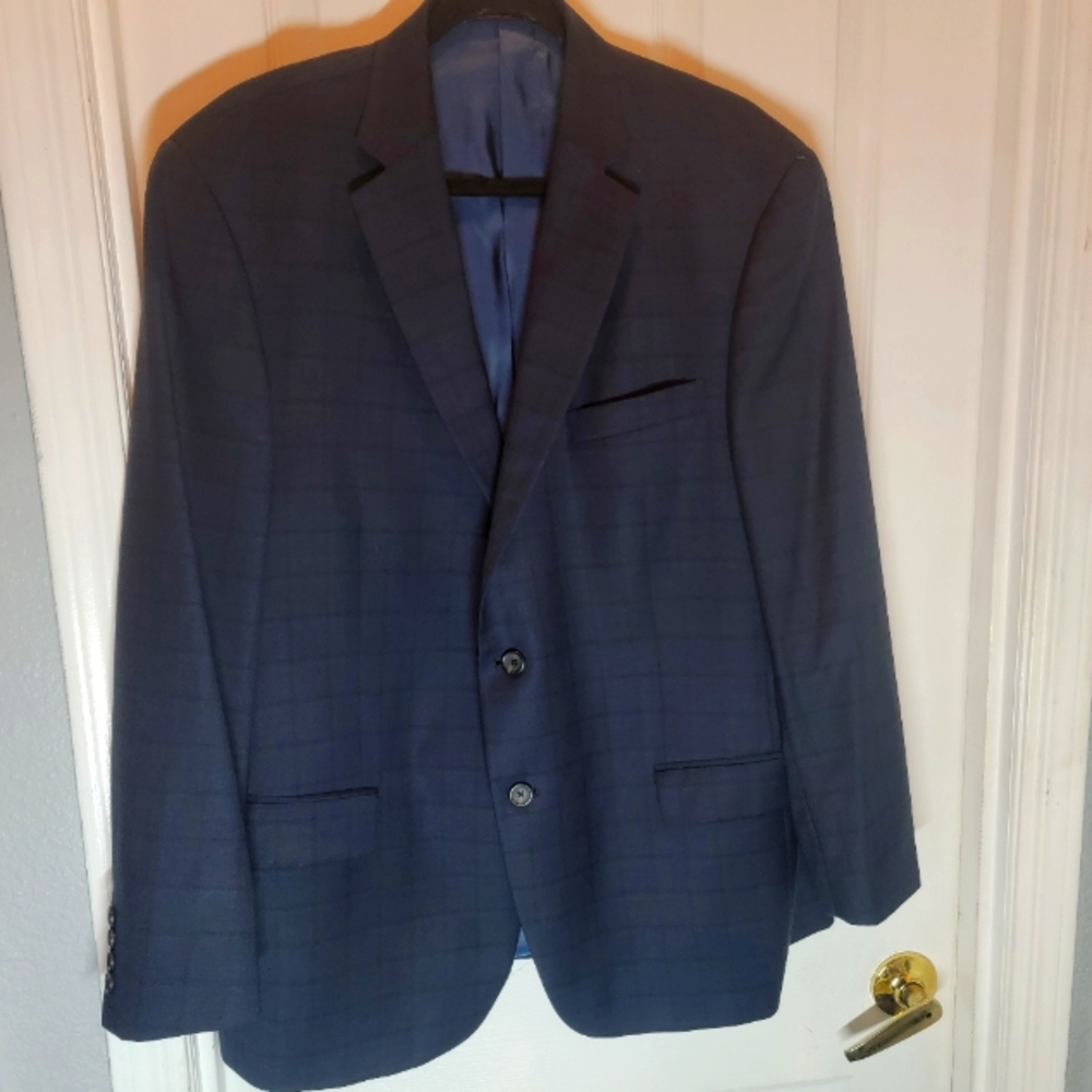 Hart Schaffner Marx Blue Windowpane Sport Coat Blazer 46R‎
